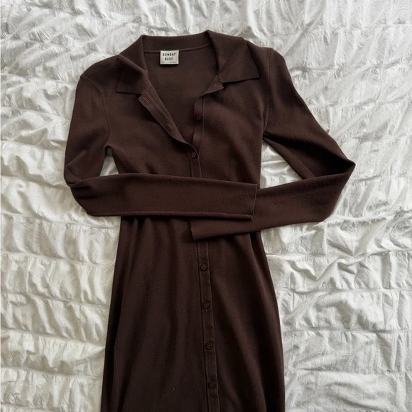 Chocolate Brown Button-Front Knit Dress - Picture 3 of 4
